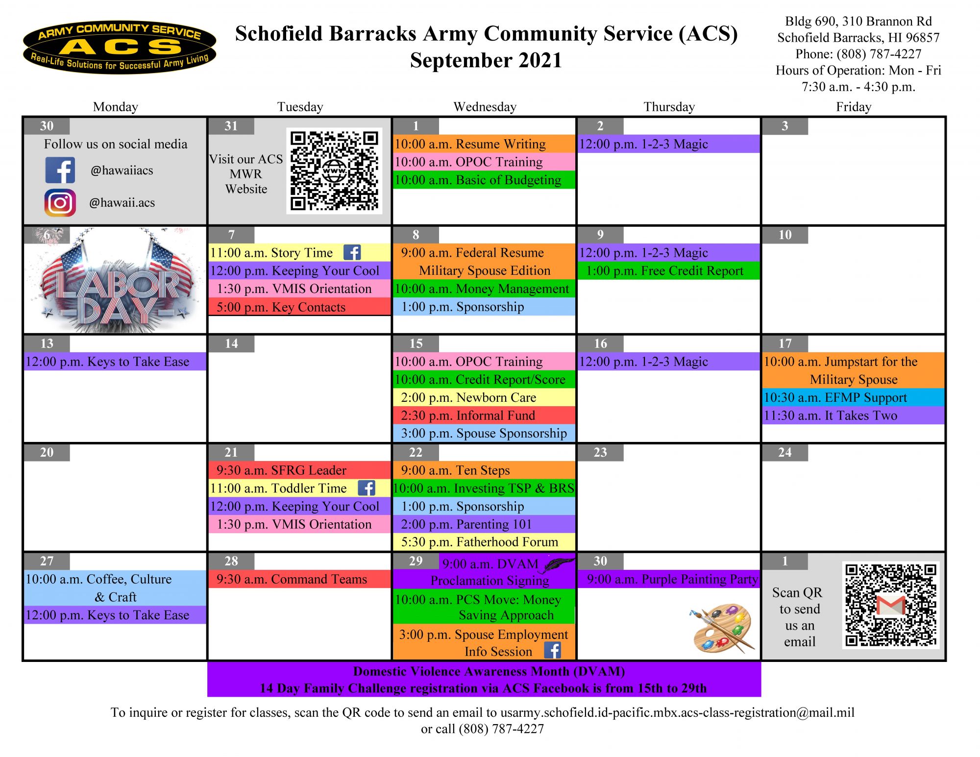 View Event :: Army Community September Class Calendar :: Hawaii :: US Army MWR