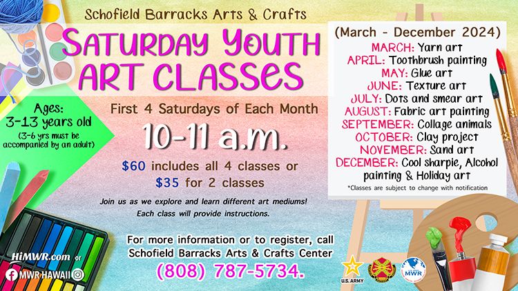 Saturday Art Class Workshop - Watercolor, March 13th, 10am