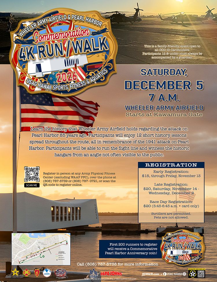 WEB_2026_SFA WAAF 5K WalkRun_Flyer_happening on DEC 05 at 7 am at Wheeler Army Airfield. 